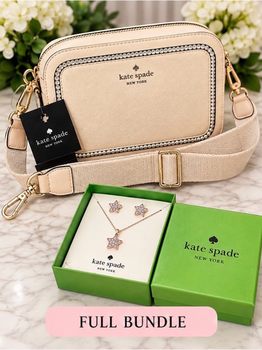 NWT Kate Spade Madison Crystal Mini Camera Bag + Stargaze Jewelry Bundle ✨♠️